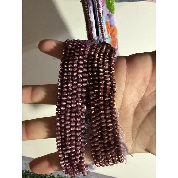 Handmade Floral Sequin Handbag Womens M Purple Satin Beaded Evening Purse Boho - Picture 6 of 10